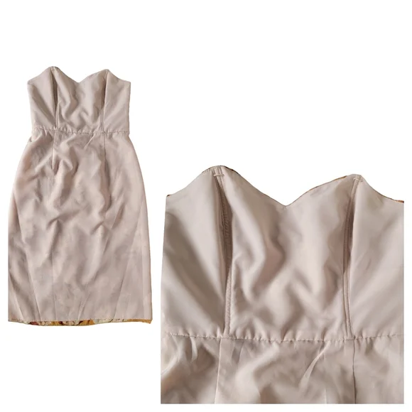 Anna Sui Strapless Silk Georgette Dress Brown Floral Ruched Wrap-Effect … - Picture 12 of 17